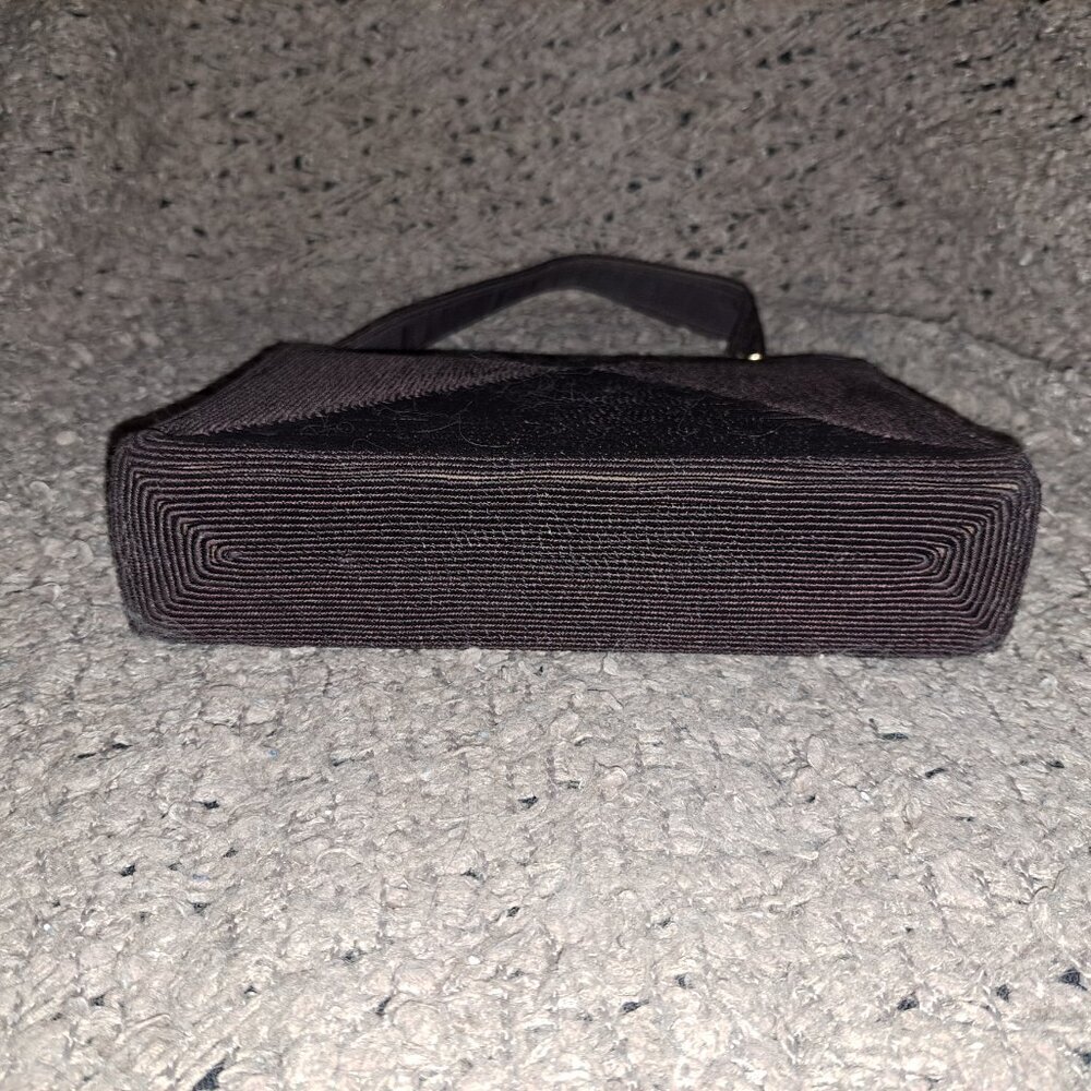 GOLD SEAL-Vintage 50s Corded Chocolate Brown Bag-Attached Coin Purse-Near Mint - Picture 2 of 11